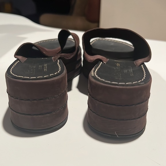 Robert Clergerie 7 1/2 brown suede wedge slides - Picture 4 of 7